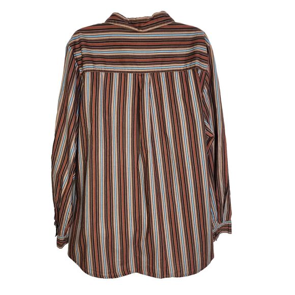 Roamans Womens Shirt Size 22W Brown Multi Striped Long Sleeve Button Up Cotton - Picture 2 of 9